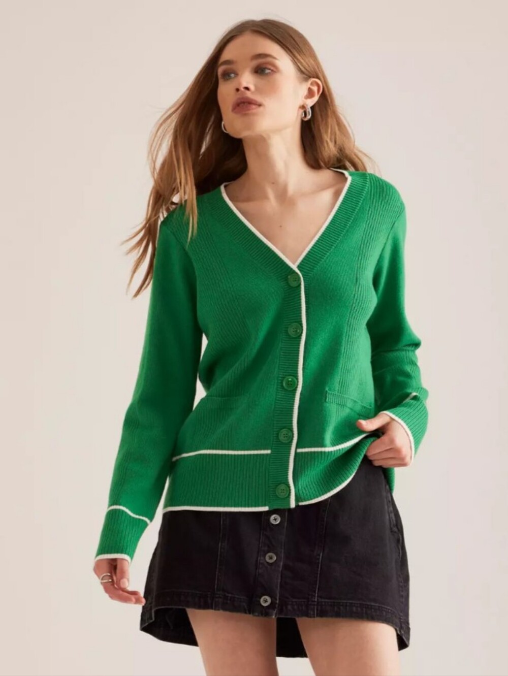 Maeve Tipped V Neck Cardigan